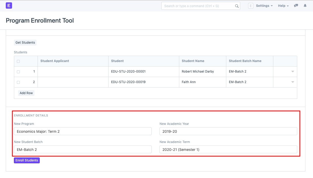 Student Enrollment Tool