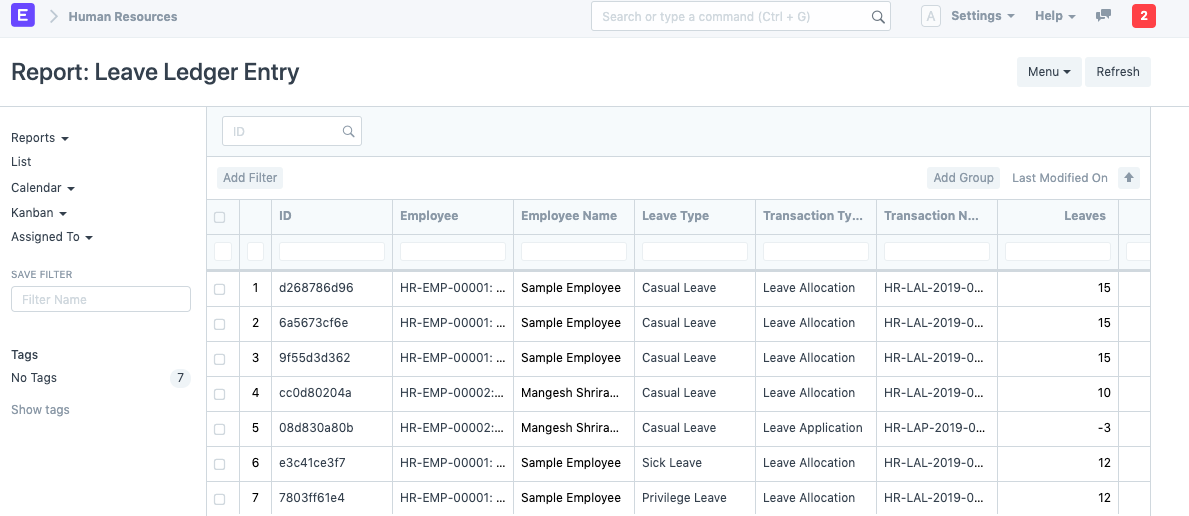 Leave Ledger Entry