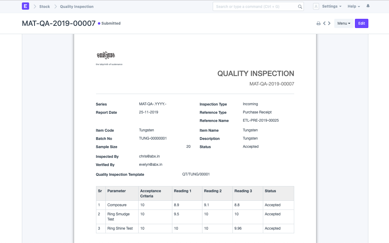 Quality Inspection